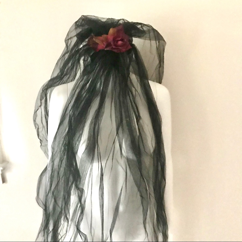 Costume Tulle Vail & Roses on Velvet Headband